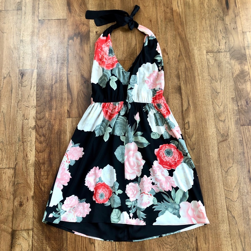ALICE + OLIVIA Floral Open Back Halter Dress